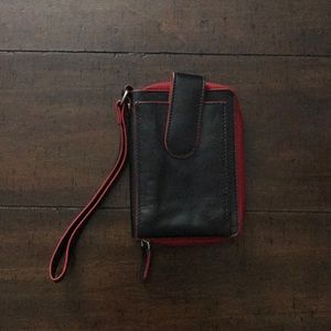 Black leather smartphone wallet wristlet